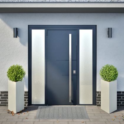 Градински кашпи, 2 бр, бели, триъгълна, 40x34,5x70 см, стомана