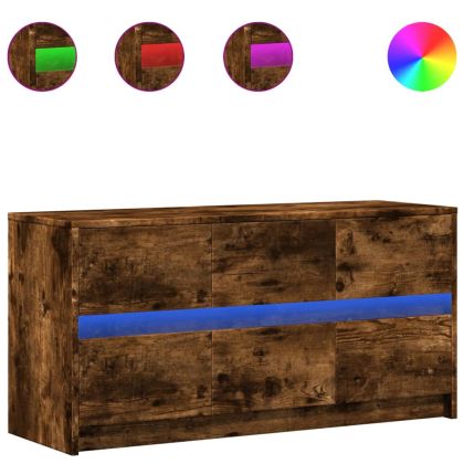 ТВ шкаф с LED, опушен дъб, 100x34x50 см, инженерно дърво