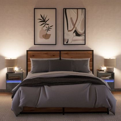 Стенни ТВ шкафове с LED лампи, 2 бр, бетонно сиви, 41x31x45 см