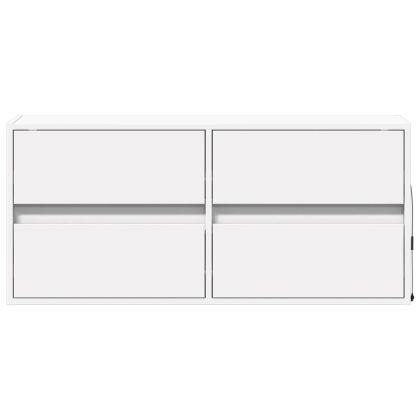 Стенен ТВ шкаф с LED осветление, бял, 100x31x45 см