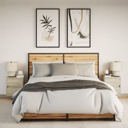 Нощни шкафчета за стена с LED осветление, 2 бр, сонома дъб