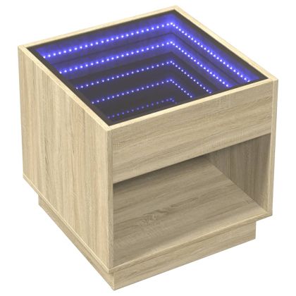 Маса за кафе с Infinity LED, сонома дъб, 50x50x50 см