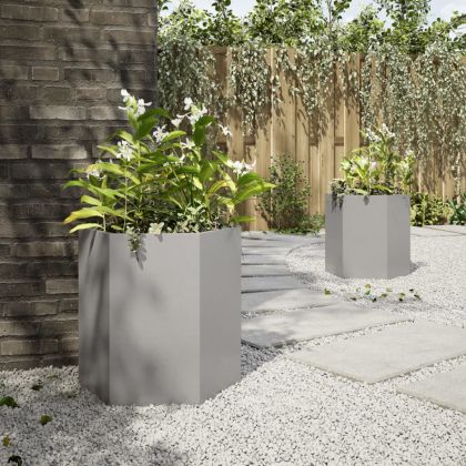 Градински кашпи 2 бр шестоъгълна 46x40x45см неръждаема стомана