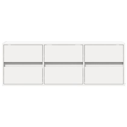 Стенен ТВ шкаф с LED осветление, бял, 130x31x45 см