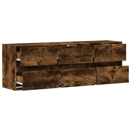 Стенен ТВ шкаф с LED осветление, опушен дъб, 130x31x45 см