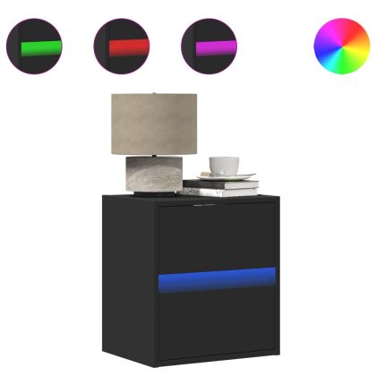 Стенен ТВ шкаф с LED осветление, черен, 41x31x45 см