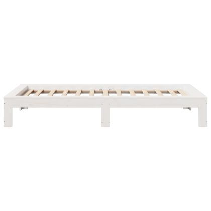Рамка за легло без матрак, бял, 90x200 см, бор масив