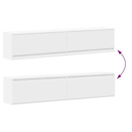 Стенен ТВ шкаф с LED, бял, 180x31x38 см