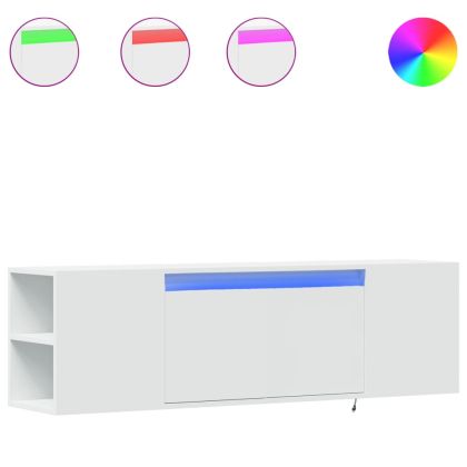 Стенен ТВ шкаф с LED осветление, бял, 135x31x39,5 см