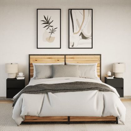 Нощни шкафчета за стена с LED осветление, 2 бр, черни