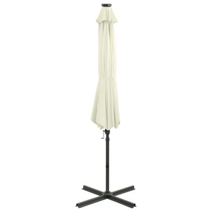 Конзолен градински чадър с прът и LED светлини, пясъчен, 300 см