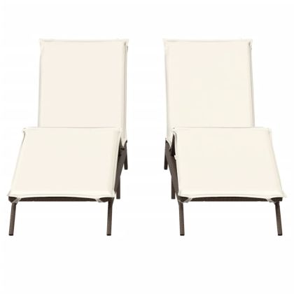 Шезлонги с възглавници, 2 бр, кафяви, полиратан