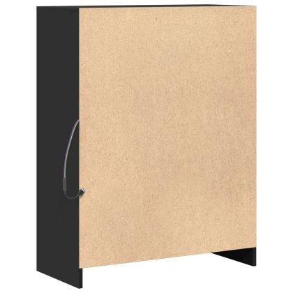 Сайдборд с LED, черен, 77x34x100 см, инженерно дърво