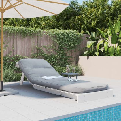 Футон кресло с матрак, бял, 70x206x11 см, борово дърво масив