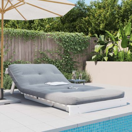 Футон кресло с матрак, бял, 100x206x11 см, борово дърво масив