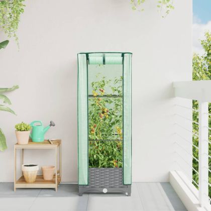 Повдигнато легло с оранжерия калъф, ратанов вид, 40x40x123 см