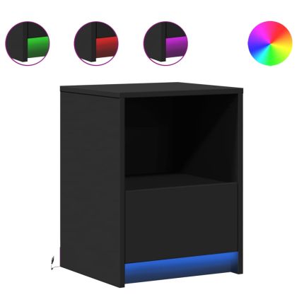 Нощни шкафчета с LED, 2 бр, черно, инженерна дървесина