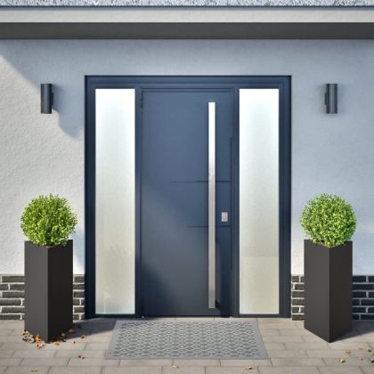 Градински кашпи, 2 бр, черни, триъгълна, 40x34,5x70 см, стомана