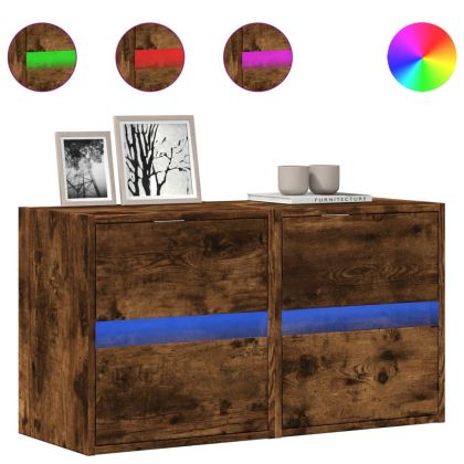 Стенни ТВ шкафове с LED лампи, 2 бр, опушен дъб, 41x31x45 см