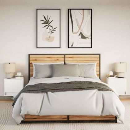 Нощни шкафчета за стена с LED осветление, 2 бр, бели