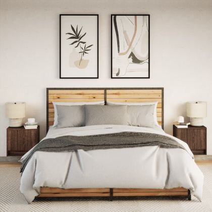 Нощни шкафчета за стена с LED осветление, 2 бр, кафяв дъб