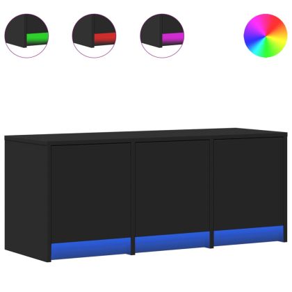 ТВ шкаф с LED, черен, 97x34x40 см, инженерно дърво