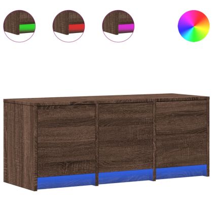 ТВ шкаф с LED, кафяв дъб, 97x34x40 см, инженерно дърво