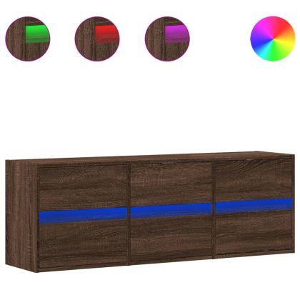 Стенен ТВ шкаф с LED осветление, кафяв дъб, 130x31x45 см