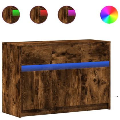 ТВ шкаф с LED, опушен дъб, 91x34x61 см, инженерно дърво