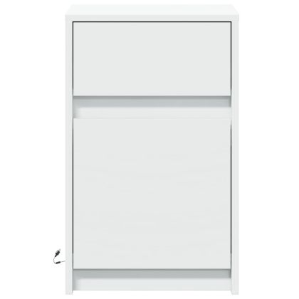 Нощно шкафче с LED осветление, бяло, инженерно дърво