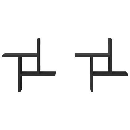 Стенни рафтове, 2 бр, черни, 38x12x38 см, инженерно дърво