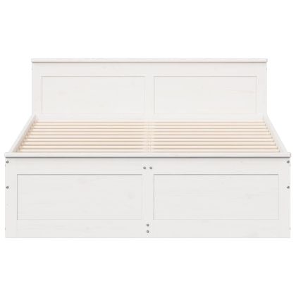 Рамка за легло без матрак, с табла, бял, 160x200 см, бор масив