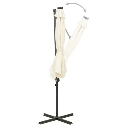 Конзолен градински чадър с прът и LED светлини, пясъчен, 300 см