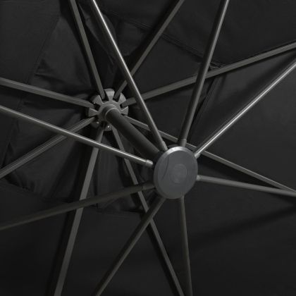 Конзолен градински чадър с прът и LED светлини, черен, 300 см