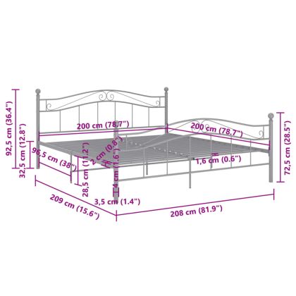 Рамка за легло, сива, метал, 200x200 cм