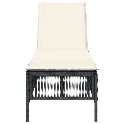 Шезлонг с шалте, черен, полиратан