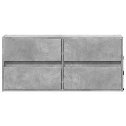 Стенен ТВ шкаф с LED осветление, бетонно сив, 100x31x45 см