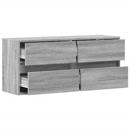 Стенен ТВ шкаф с LED осветление, сив сонома, 100x31x45 см