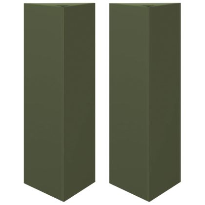 Градински кашпи, 2 бр, маслиненозелени, 30x26x75 см, стомана