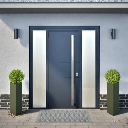 Градински кашпи, 2 бр, маслиненозелени, 30x26x75 см, стомана