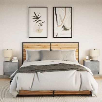 Нощни шкафчета за стена с LED осветление, 2 бр, бетонно сиви