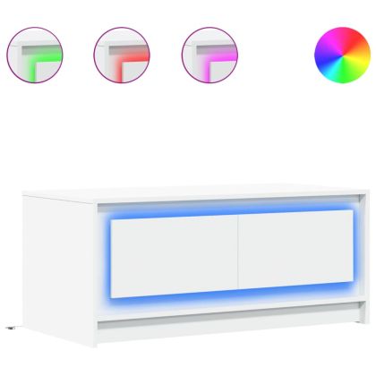 Маса за кафе с LED осветление, бяла, инженерно дърво