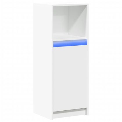 Сайдборд с LED, бял, 38x34x100 см, инженерно дърво