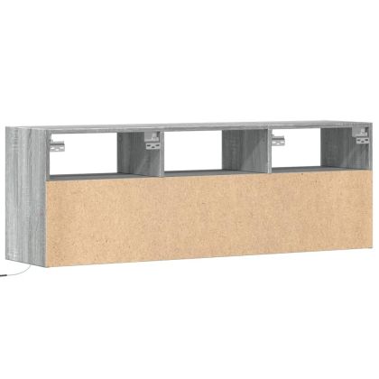 Стенен ТВ шкаф с LED осветление, сив сонома, 130x31x45 см