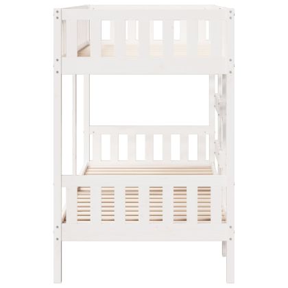 Двуетажно легло, бяло, 90x190 см, борово дърво масив