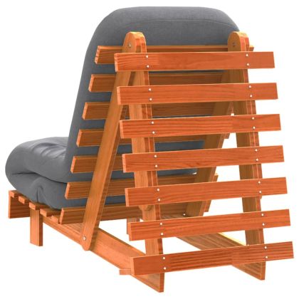 Футон кресло с матрак, восъчнокафяв, 60x206x11 см, бор масив