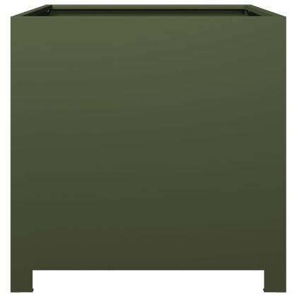 Градинска кашпа, маслиненозелена, 50x50x50 см, стомана