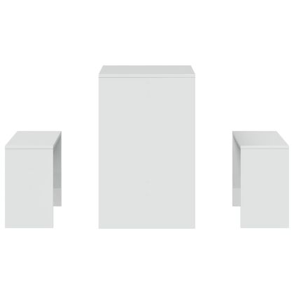 Трапезна маса и пейки, 3 части, бял гланц, инженерно дърво