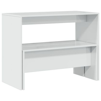 Трапезна маса и пейки, 3 части, бял гланц, инженерно дърво