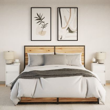 Нощни шкафчета с LED, 2 бр, бяло, инженерна дървесина